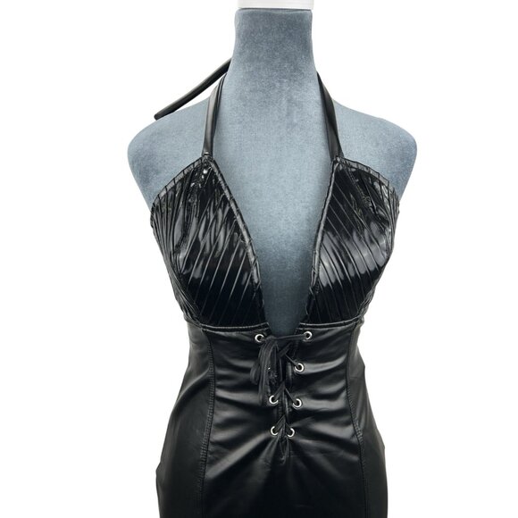 Noir Handmade Women’s US 8/ 40 EUR Black Mini Dress With Pleated Shinny Top - Picture 9 of 16